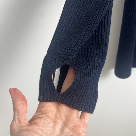 T By Talbots Large Cotton Coolmax Indigo Blue & White Tipped Mockneck Sweater - Picture 6 of 9